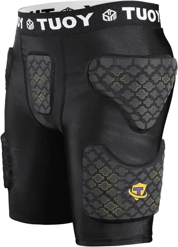Miniatura 2 de Faja de fútbol juvenil acolchada de compresión corta con almohadillas, pantalones protectores de cadera para niños, para snowboard, béisbol Negro
