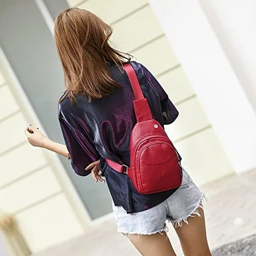 Miniatura 2 de Bolso cruzado pequeño, riñonera para mujeres y hombres, bolso bandolera de cuero para regalos, rojo (Style3-red), S