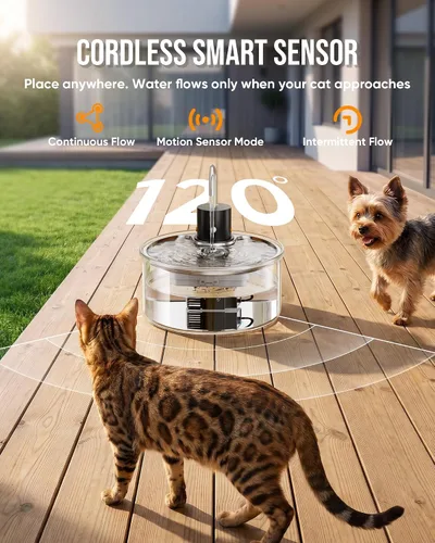 Miniatura 2 de Wireless Cat Water Fountain Glass DIY - 108oz/3.2L Automatic Ultra-Quiet Cat Water Fountain Cordless, Glass Battery Operated Pet Fountain
