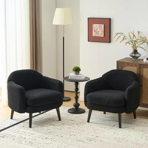 Miniatura 14 de VINGLI Sillón de Acento Moderno Tipo Barril de 30.3" de Ancho con Reposabrazos Track, Patas de Madera Sólida, Cómoda Silla Club Tapizada, Sofá
