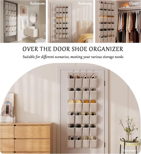 Miniatura 8 de homyfort Organizador de zapatos sobre la puerta, 24 bolsillos grandes de malla transpirable, estante colgante para zapatos que ahorra espacio