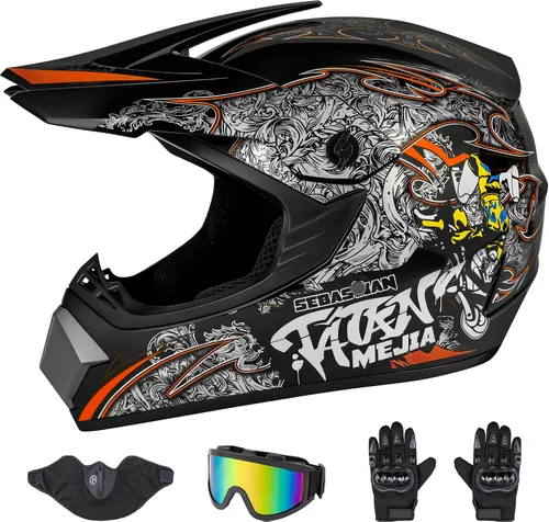 Miniatura 8 de CARTMAN Casco para adultos de bicicleta de tierra, casco de motocicleta de cara completa aprobado por el DOT, mate negro y amarillo para motocross