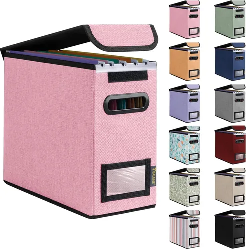 Miniatura 24 de Caja organizadora de archivos Baleine con tapa, organizador de carpetas de archivos plegable con deslizador de plástico, caja de carpetas