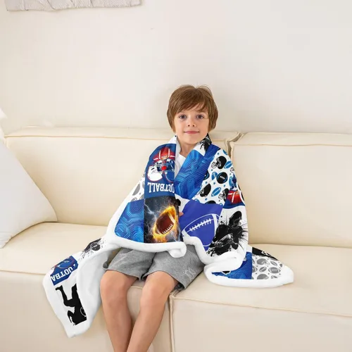 Miniatura 5 de Erosebridal Manta deportiva para niños, manta de forro polar de retazos de fútbol, patrón geométrico de bolas, manta Sherpa para niños y niñas