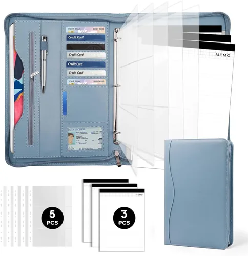 Miniatura 11 de Carpeta portafolios con anillas de 3 anillos, organizador de carpeta con anillas de 3 anillos, carpeta de cuero PU, planificador de negocios