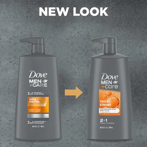 Miniatura 3 de DOVE MEN+ CARE Champú 2 en 1 + acondicionador grueso + fuerte 4 unidades para fortalecer el cabello desde la raíz hasta las puntas, con calcio, 25.4