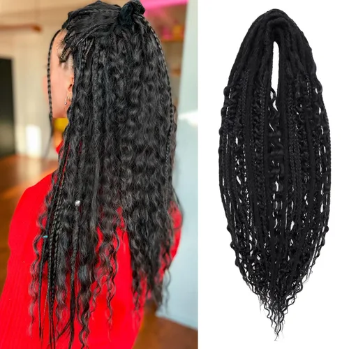 Miniatura 55 de Leeven Extensiones de rastas grises de 40 hebras de 18 pulgadas con terminación única hechas a mano, extensiones de rastas suaves de 0.6 cm