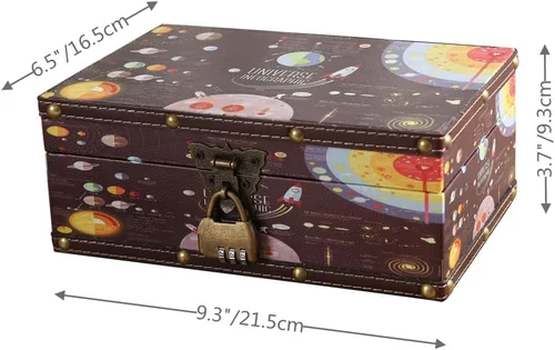 Miniatura 3 de WANLIAN Cofre de madera y cuero con tapa y cerradura - Caja decorativa de joyería y recuerdos para niños, adolescentes, para cumpleaños, bodas, día