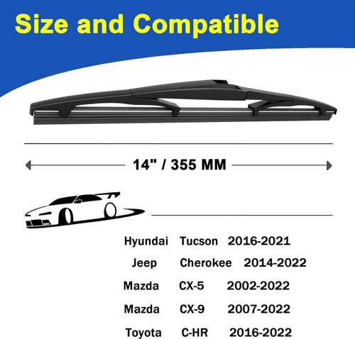 Miniatura 2 de Juego de limpiaparabrisas trasero de 14 pulgadas para Hyundai Santa Fe 2007-2012/Kia Rio 2006-2011 (Juego de 2)