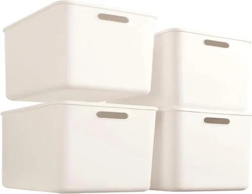 Miniatura 12 de Juego de 3 contenedores de almacenamiento de plástico, organización y almacenamiento versátil de despensa de cocina, para contenedores de Blanco