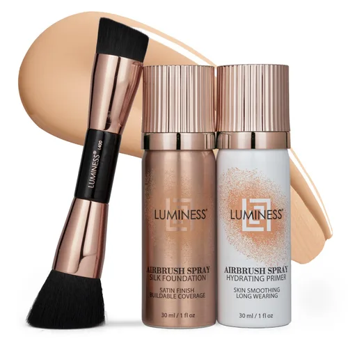 Miniatura 20 de LUMINESS Silk Airbrush Spray Foundation Kit de 3 piezas – base, prebase y brocha de maquillaje en ángulo de doble cara – Cobertura modulable