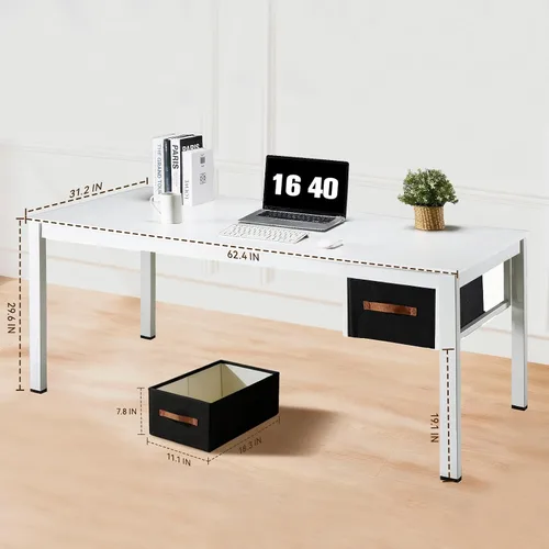Miniatura 3 de Escritorio blanco para computadora con cajón, escritorios de trabajo de oficina en casa de 47 pulgadas, escritorio moderno para computadora