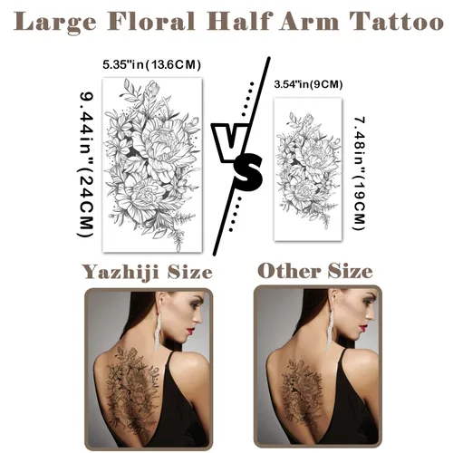 Miniatura 2 de Yazhiji 70 hojas de tatuajes temporales impermeables para niñas o niños, 10 hojas más grandes, mitad brazo, serpiente, girasol, peonía, tatuajes