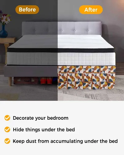 Miniatura 3 de Falda de cama retro moderna, tamaño Queen de 16 pulgadas de caída, ajustable y elástica, plisada, con volantes de lujo para cama base individual