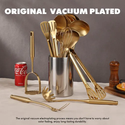 Miniatura 5 de Juego de Utensilios de Cocina Dorados – Juego de Cucharas Pequeñas y Grandes de Acero Inoxidable 18/10, 16 PIEZAS Herramientas de Cocina Totalmente