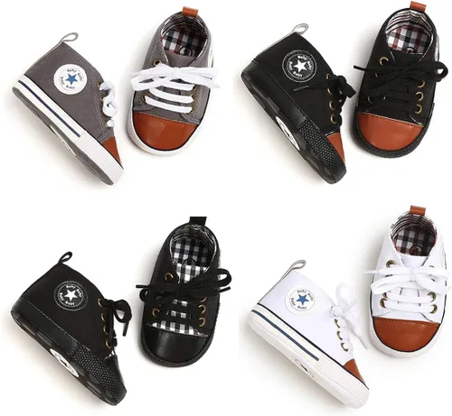 Miniatura 3 de KIDSUN - Zapatos deportivos unisex de caña alta para bebés mezclilla de lona suela antideslizante suaves para los primeros pasos