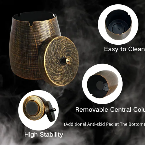 Miniatura 4 de Cenicero, Cenicero Grande para Exteriores con Tapa, Cenicero para Patio Exterior, de Acero Inoxidable, Resistente al Viento, Sin Humo, para Balcón