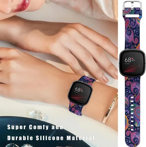 Miniatura 4 de Correas de reloj de dibujos animados con estampado floral compatibles con Fitbit Versa 4/Versa 3/Fitbit Sense 2/Sense Band de silicona suave