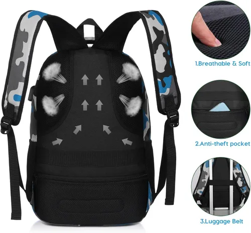 Miniatura 5 de Mochila escolar YAMTION para adolescentes, mochila con USB para preparatoria y universidad, camuflaje azul