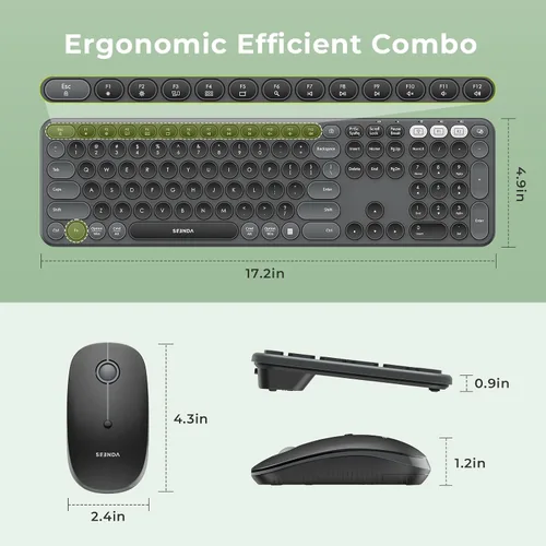 Miniatura 7 de seenda COE202 - Combo de teclado inalámbrico Bluetooth, lindo teclado redondo retro, mouse silencioso, conexión de 3 dispositivos múltiples