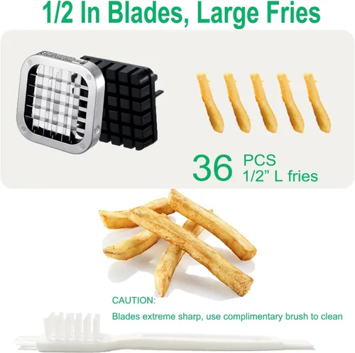 Miniatura 3 de Eascandy Cortador de papas fritas, cortador de papas de acero inoxidable de servicio pesado con cuchillas de 1/2 pulgada para batata, zanahoria