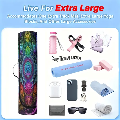 Miniatura 2 de Mandala Yoga Mat Bolsa Portador Cremallera Completa Tamaño Extra Grande 7.9 in*29.9 in Correa Ajustable Pilates Gimnasio Tote Bag Ejercicio Noche