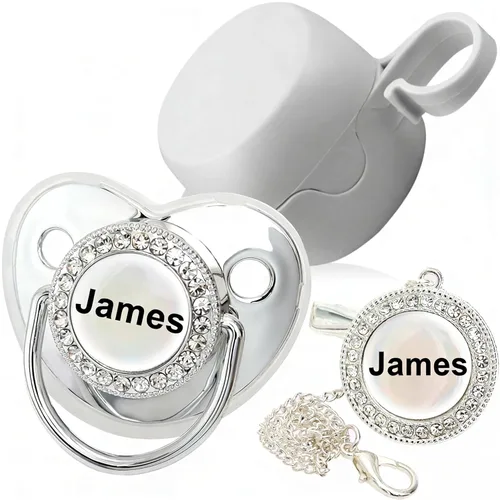 Miniatura 7 de Chupete personalizado con nombre, set de clip para chupete dorado brillante con caja de almacenamiento, chupete personalizado con purpurina