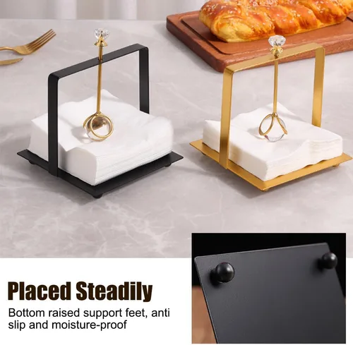 Miniatura 7 de Servilletero, soporte de metal para pañuelos de mesa con asa, soporte rústico para servilletas negro/dorado/plateado para cocina, hotel, cafetería