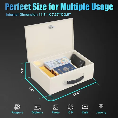 Miniatura 5 de xydled Caja Fuerte Resistente al Fuego Caja Fuerte con Cerradura de Llave para Almacenamiento de Seguridad en Casa y Oficina de Objetos de Valor