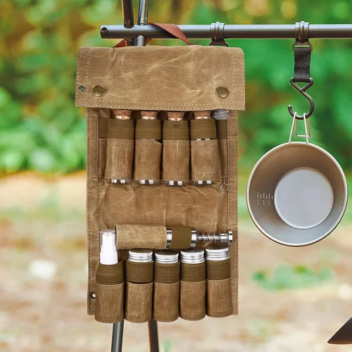 Miniatura 7 de TOBWOLF Kit de especias de camping con 9 tarros, 2 molinillos de sal/pimienta, bolsa de especias portátil, bolsa de almacenamiento de condimentos