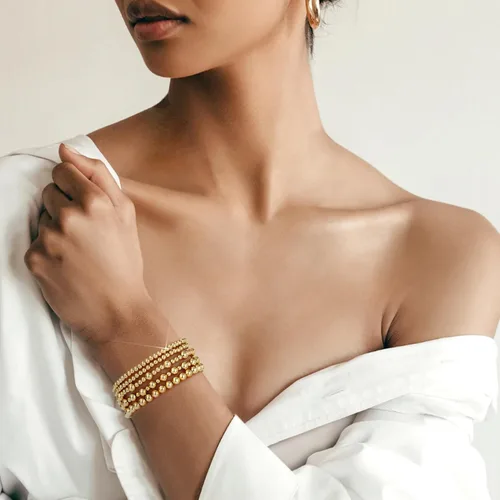 Miniatura 6 de adoyi - Pulseras de oro para mujer, impermeables, con cuentas de bolas chapadas en oro de 14K, pulseras ajustables apilables para regalos