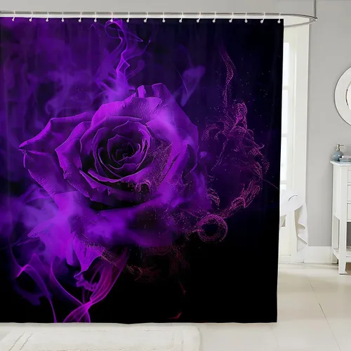Miniatura 15 de Cortina de ducha con rosas rojas, juego de cortinas de ducha para niñas, mujeres y niños, cortina de ducha de tela impermeable con flores botánicas