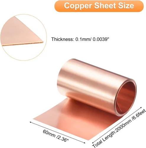 Miniatura 84 de uxcell Rollo de lámina de cobre de 78.740 in x 0.394 in x 0.001 in, 99.9% de tira de cobre puro de cobre intermitente placa de lámina de metal