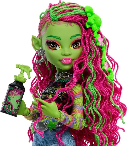 Miniatura 3 de Muñeca Monster High Venus McFlytrap, monstruo planta con mascota gato Chewlian y accesorios como mochila, cuaderno, bocadillos y más