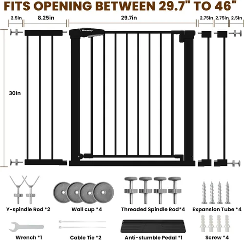 Miniatura 2 de Mumeasy Puerta de bebé de 29.7-46 pulgadas para escaleras, puerta de perro montada a presión para puertas, puerta de cierre automático a través