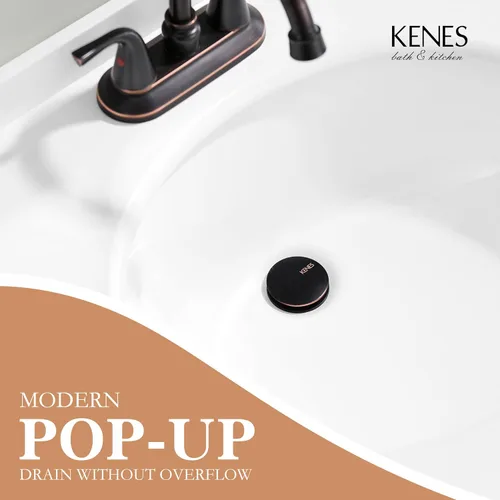 Miniatura 2 de KENES Desagüe Pop Up de Bronce Frotado con Aceite para Lavabo Vessel de Baño, Tapón de Desagüe para Lavabo de Tocador, Ensamblaje de Desagüe