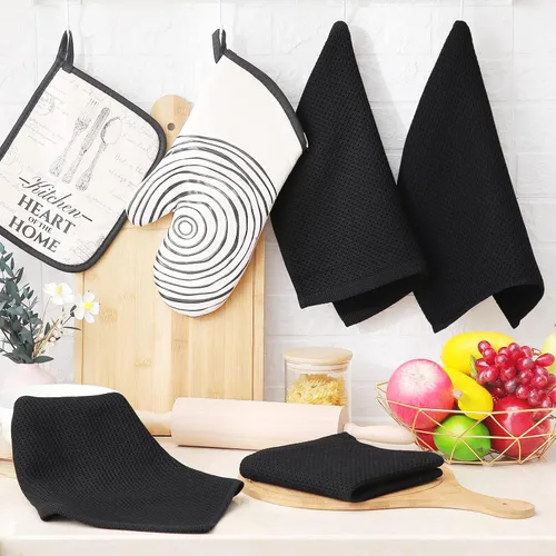 Miniatura 6 de Homaxy Paños de cocina de 100% algodón con tejido de gofre, ultra suaves, absorbentes, de secado rápido, 12 x 12 pulgadas, paquete de 8, color negro
