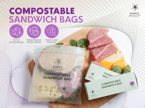 Miniatura 3 de Bolsas de almacenamiento de alimentos 100% compostables resellables (100 cremalleras ecológicas), a base de plantas, a prueba de fugas, duraderas