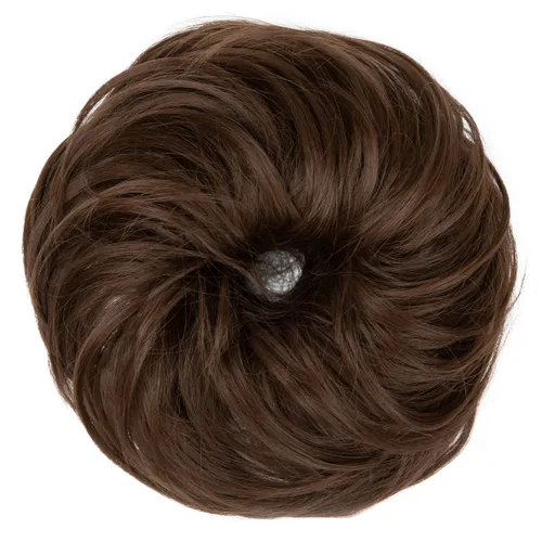 Miniatura 3 de CJL HAIR - Extensión de cabello grueso, tipo coletero de chongo desordenado, ondulado/rizado, sintético, grande, para mujeres, marrón medio S-M