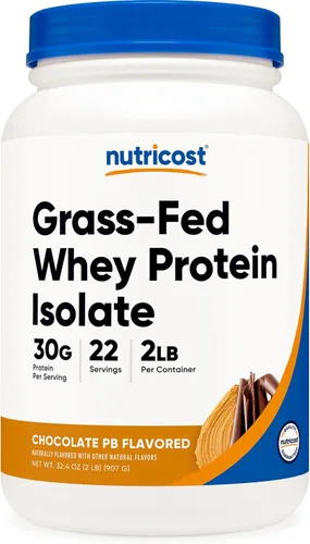 Miniatura 10 de Nutricost Proteína aislada de suero alimentado con hierba (sin sabor) 2 libras – Sin OMG, sin gluten, proteína pura