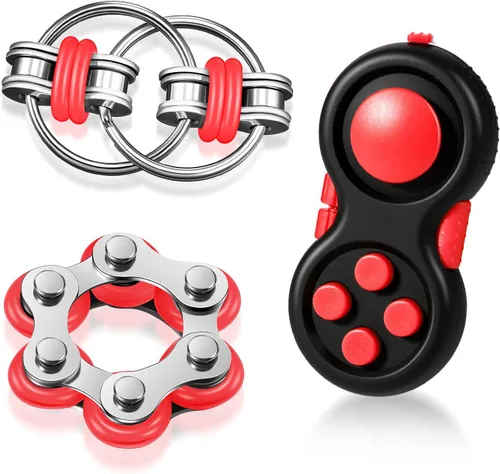 Gejoy Juego de 3 juguetes para inquietos para adultos, controlador de juguetes para inquietos de mano, juego de almohadilla seis cadenas
