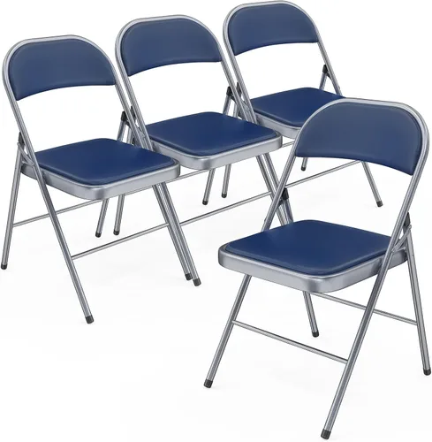 Miniatura 10 de Bonnlo Silla Plegable con Cómodo Cojín Acolchado y Respaldo, Sillas Plegables Portátiles para Exterior, Eventos de Oficina, Bodas, Cuero Pu, 4 Negras