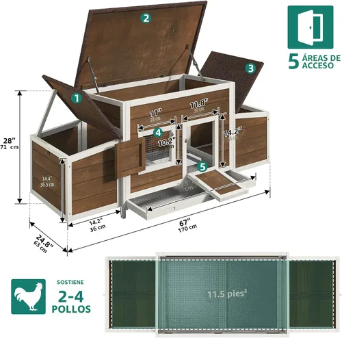 Miniatura 3 de YITAHOME Gallinero grande de madera para gallineros, corral de pollo al aire libre con 2 cajas de anidación, jaula de aves de corral, jaula