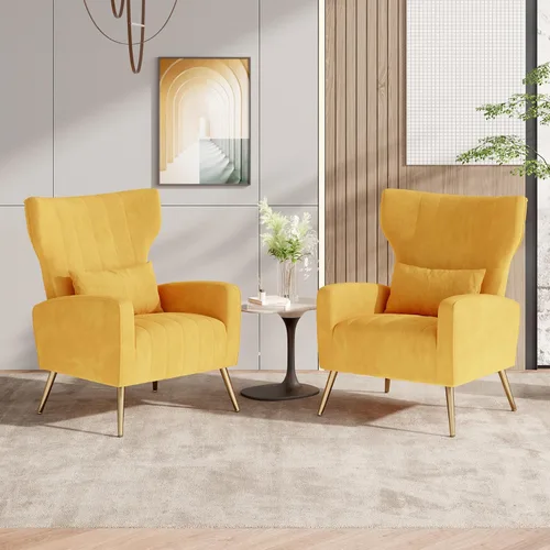 Miniatura 19 de Nalupatio Juego de 2 sillas decorativas modernas para lectura tapizadas de tela de terciopelo, sillón de mediados de siglo, cómodo sillón para sala