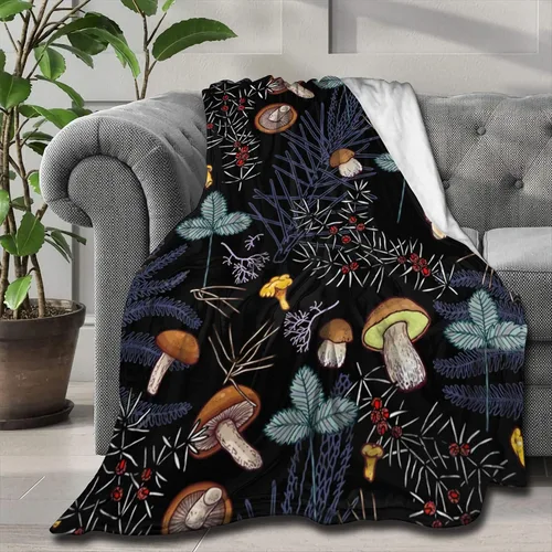 Miniatura 17 de Manta de regalo personalizada de hongos del bosque salvaje oscuro, manta de franela suave y ligera, adecuada para uso en cama, sala de estar