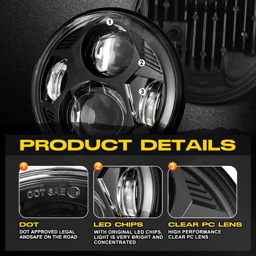 Miniatura 5 de LX-LIGHT Faro LED para motocicletas de 51 W, 5-3/4, 5.75 pulgadas, compatible con Iron 883 Dyna Street Bob Super Wide Glide Low Rider Night Rod