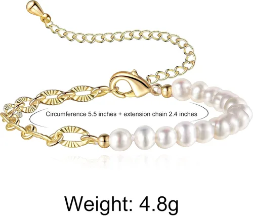Miniatura 4 de Cowlyn Pearl Bracelet Paperclip Chain Link Baroque Culture Bossimi 14K Gold Filled Colorful Zircon Adjustable Fashion Valentine Charm Dainty