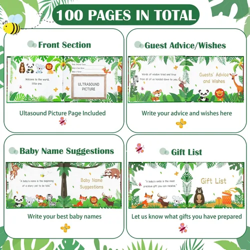 Miniatura 4 de Fuyoooo 27 piezas de libro de invitados para baby shower de safari en la jungla con tarjeta de lugar floral y sello de inicio de sesión para baby