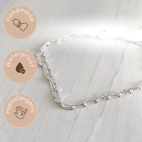 Miniatura 4 de Pulsera de doble cadena Annika Bella, cadena de mano de 6.5-7.5 pulgadas, pulseras de cadena de plata de ley 925, joyería minimalista para mujer