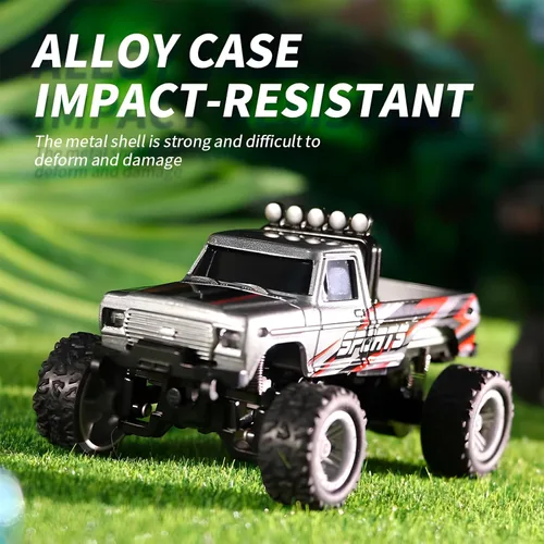 Miniatura 6 de Atlodas Mini Camión RC, Mini Camión Monstruo RC, Camión Monstruo de Control Remoto a Escala 1:64 con Luces, Control Remoto de 2.4Ghz, Verde